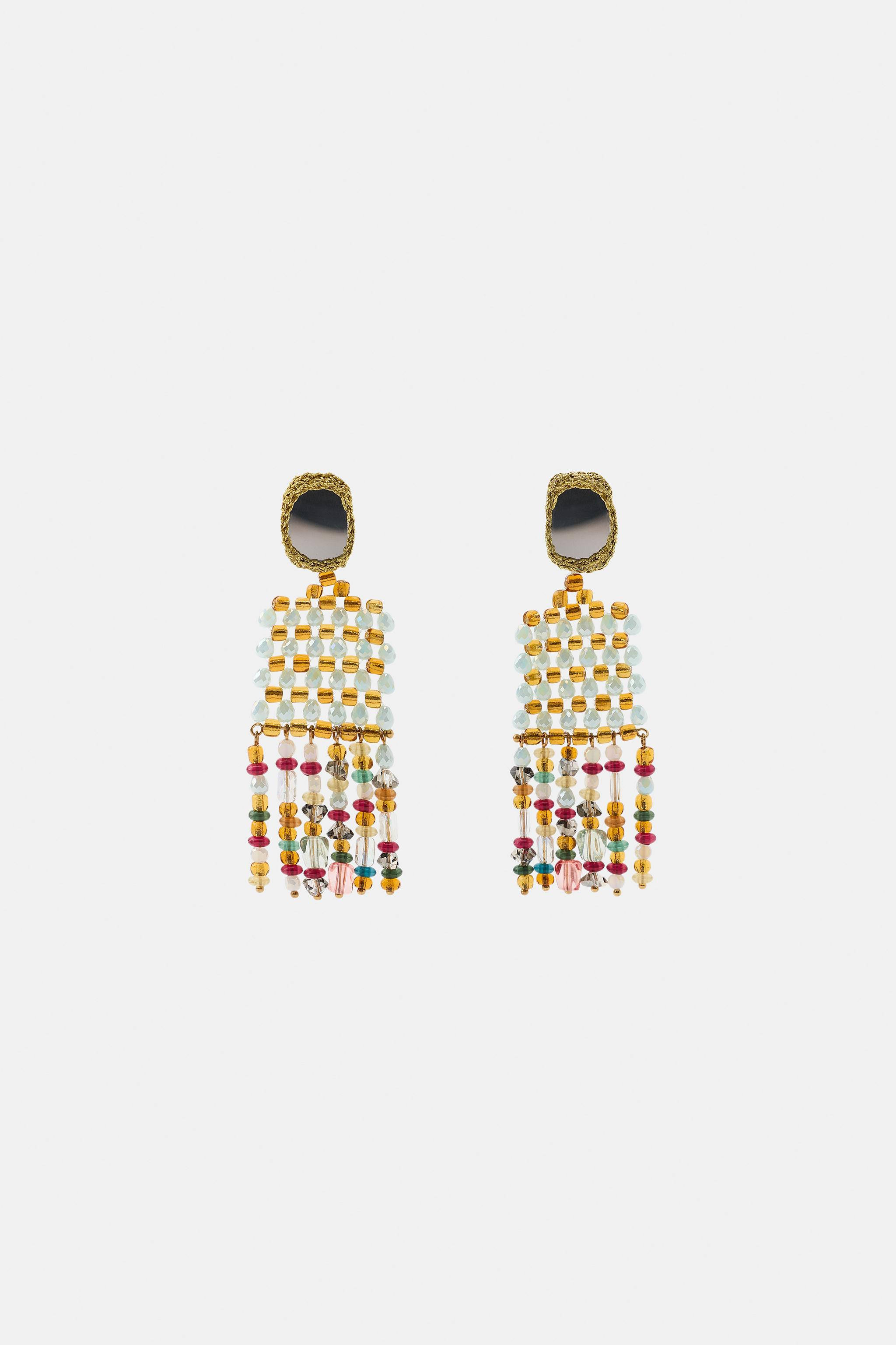 MIRROR CROCHET BEAD EARRINGS | Zara US