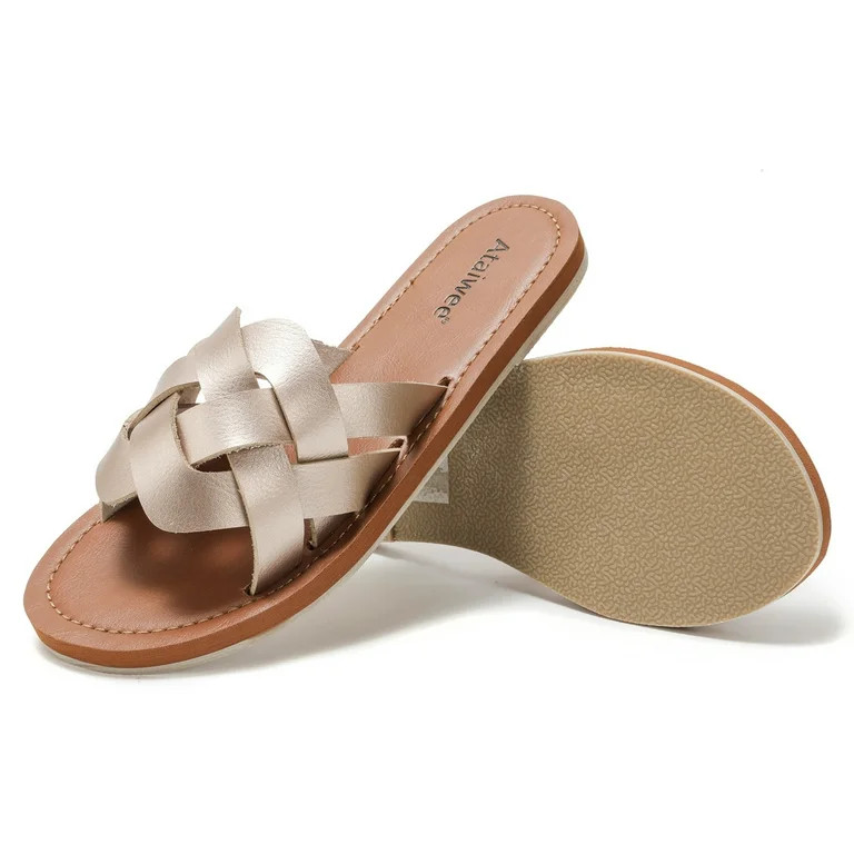 Ataiwee Women's Slide Sandals, Fashion Strappy Braided Slip On Flat Summer Shoes. | Walmart (US)