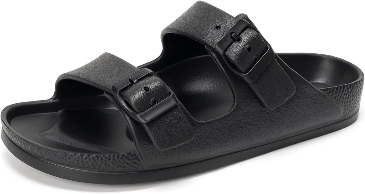 FUNKYMONKEY Women's Comfort Slides Double Buckle Adjustable EVA Flat Sandals | Amazon (US)