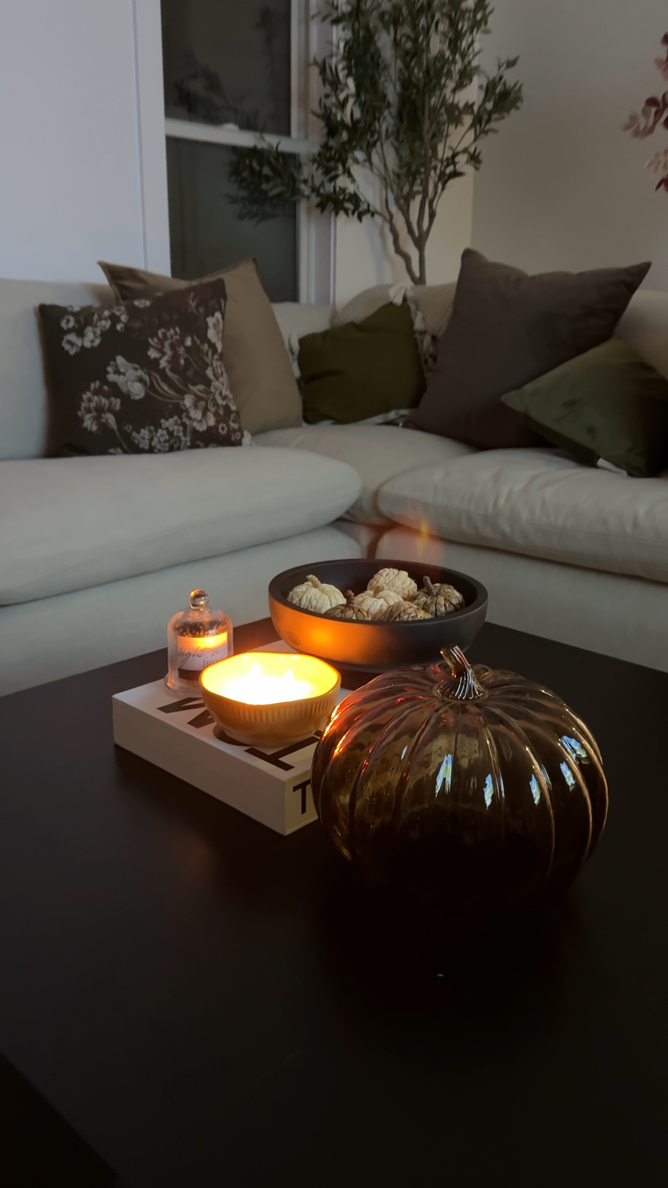 Fall home decor, fall coffee table, glass vase faux flowers, faux fall stems, candles, fall pillows, throw pills, fall decorations , coffee table 

#LTKFallSale #LTKSeasonal #LTKHome