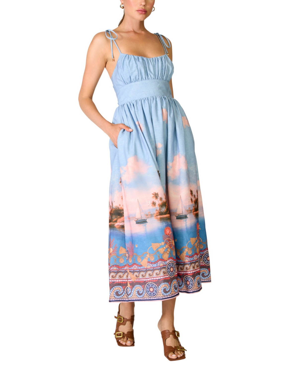 Line & Dot Women's Pernille Square Neck Sleeveless Printed Midi Dress - Blue Mutli | Macy's