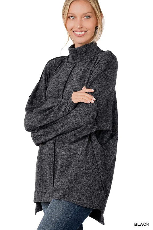 Brushed Melange Hacci Mock Neck Sweater BLACK / M | Casual Chic Boutique