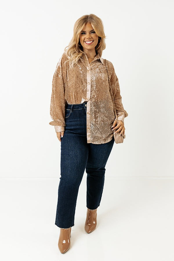 Rooftop Soiree Velvet Burnout Top In Iced Latte Curves | Impressions Online Boutique