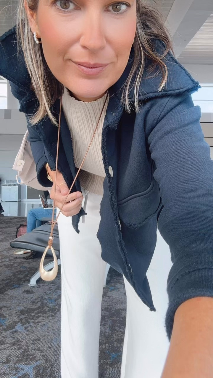 Travel outfit! I am in small tops and small tall pants. Sharing a save option for the pants. If between sizes on the hydrid loafer sneaker - go up!