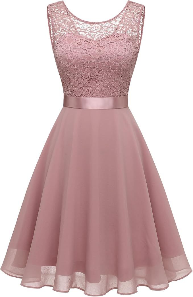 BeryLove Women's Short Floral Lace Bridesmaid Dress A-line Swing Party Dress | Amazon (US)