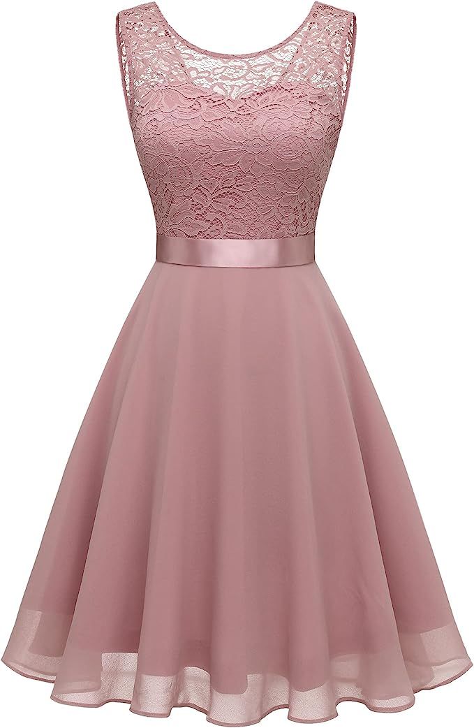 BeryLove Women's Short Floral Lace Bridesmaid Dress A-line Swing Party Dress | Amazon (US)