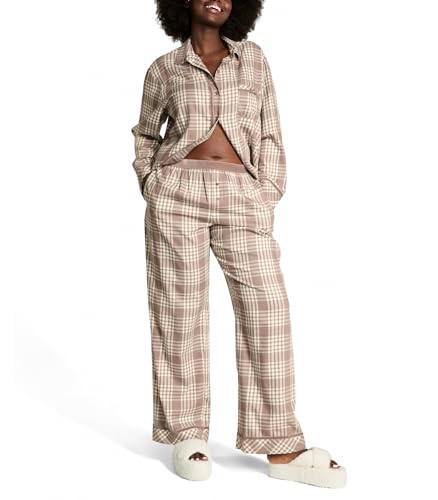 Victoria's Secret PINK Flannel Pajama Set, Long Sleeve Button Down Shirt & Pants, Sleepwear for Women, Iced Coffee Plaid (XXL) | Amazon (US)