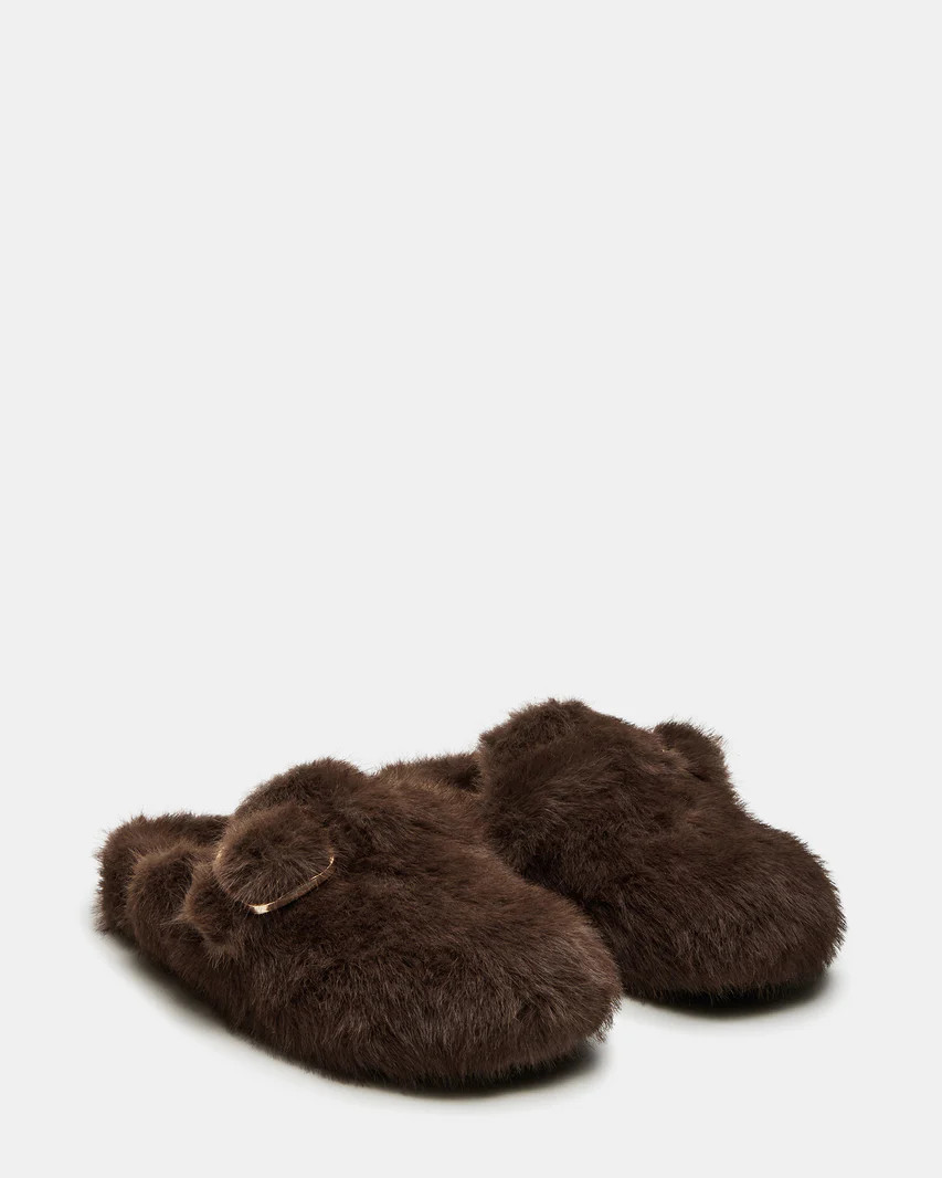 BOHAN Brown Faux Fur Slip-On | Women's Flats | Steve Madden (US)