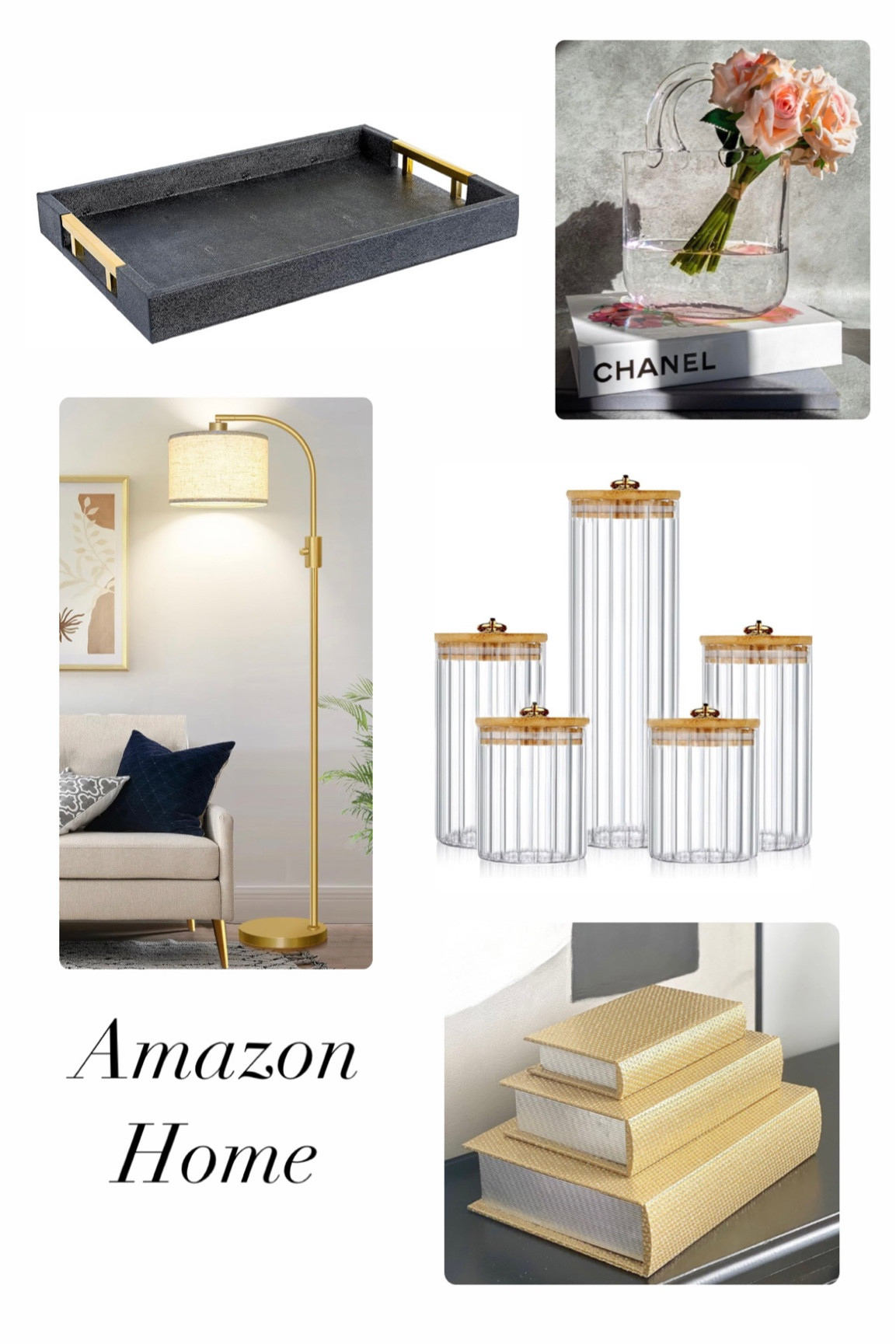 Amazon home finds. Glam amazon home finds. Decorative books. Glass jars. Flower vase. Tray. Glam home decor 

#LTKfindsunder100 #LTKhome