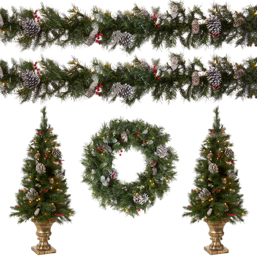 Pre-Lit Frosted Berry Assortment with 2 Entrance Trees, 1 Wreath, 2 Garland | National Tree Company
