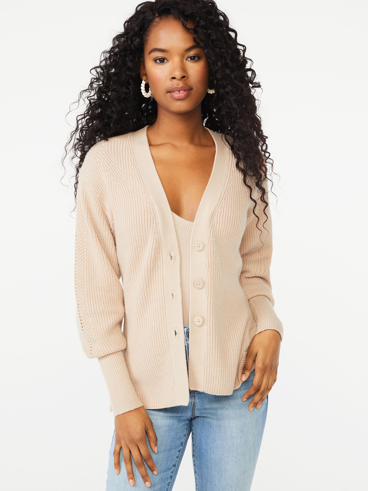 Scoop Women's Puff Sleeve Cardigan Sweater | Walmart (US)