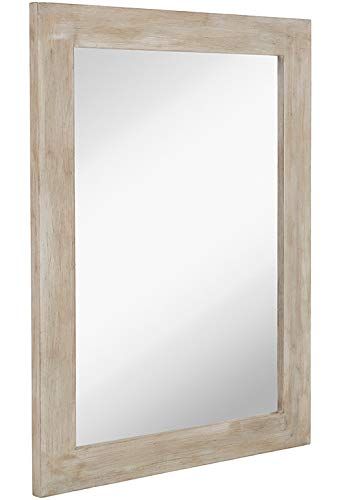 Hamilton Hills White Washed Wood Framed Mirror 30" x 40" Vanity Mirror Rustic Beach Feel Wall Mir... | Amazon (US)