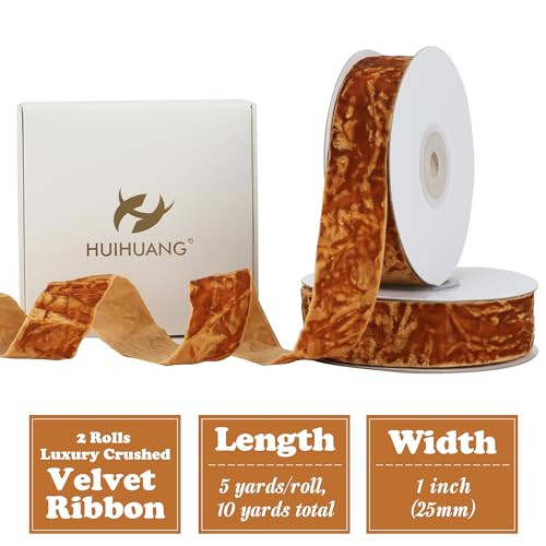 HUIHUANG Burnt Orange Velvet Ribbon 1 inch x 10 Yards Luxury Crushed Orange Velvet Ribbon for Gift W | Amazon (US)