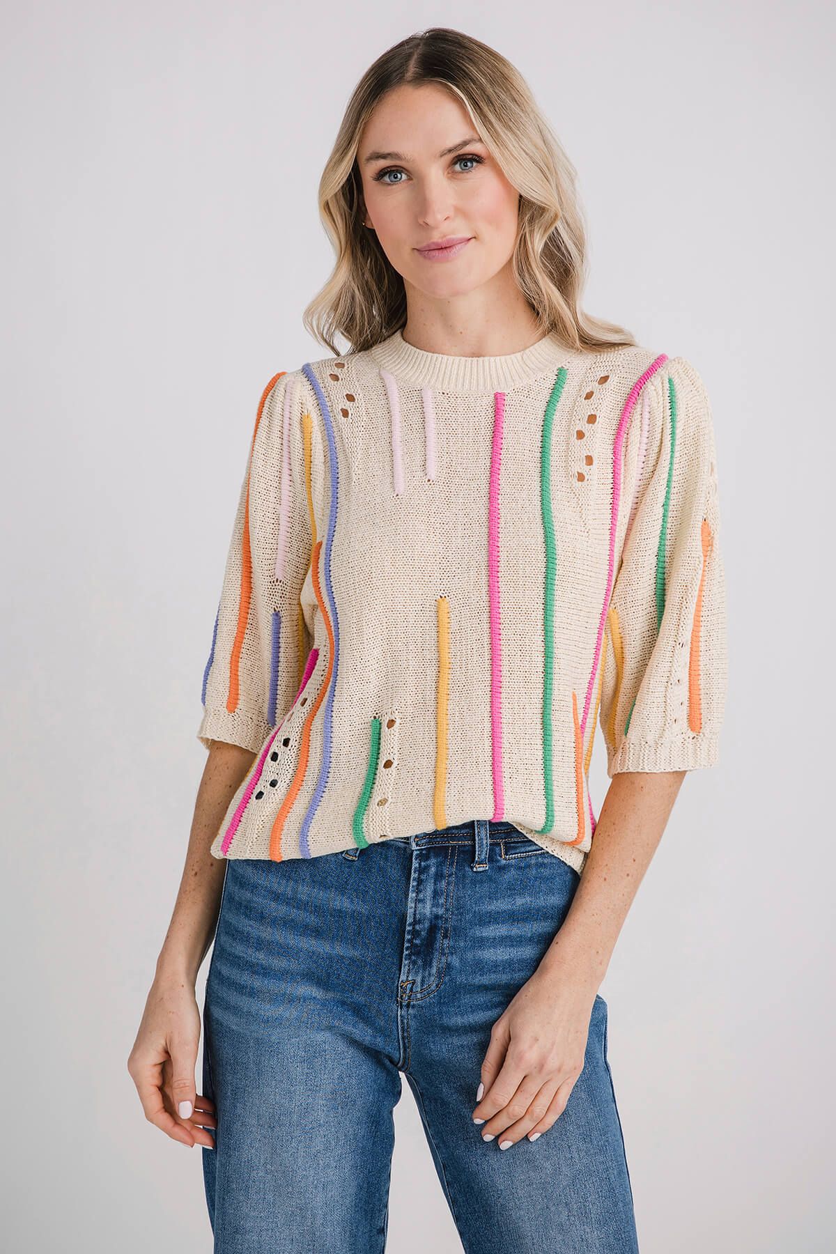 THML Mid Sleeve Pattern Knit Top | Social Threads