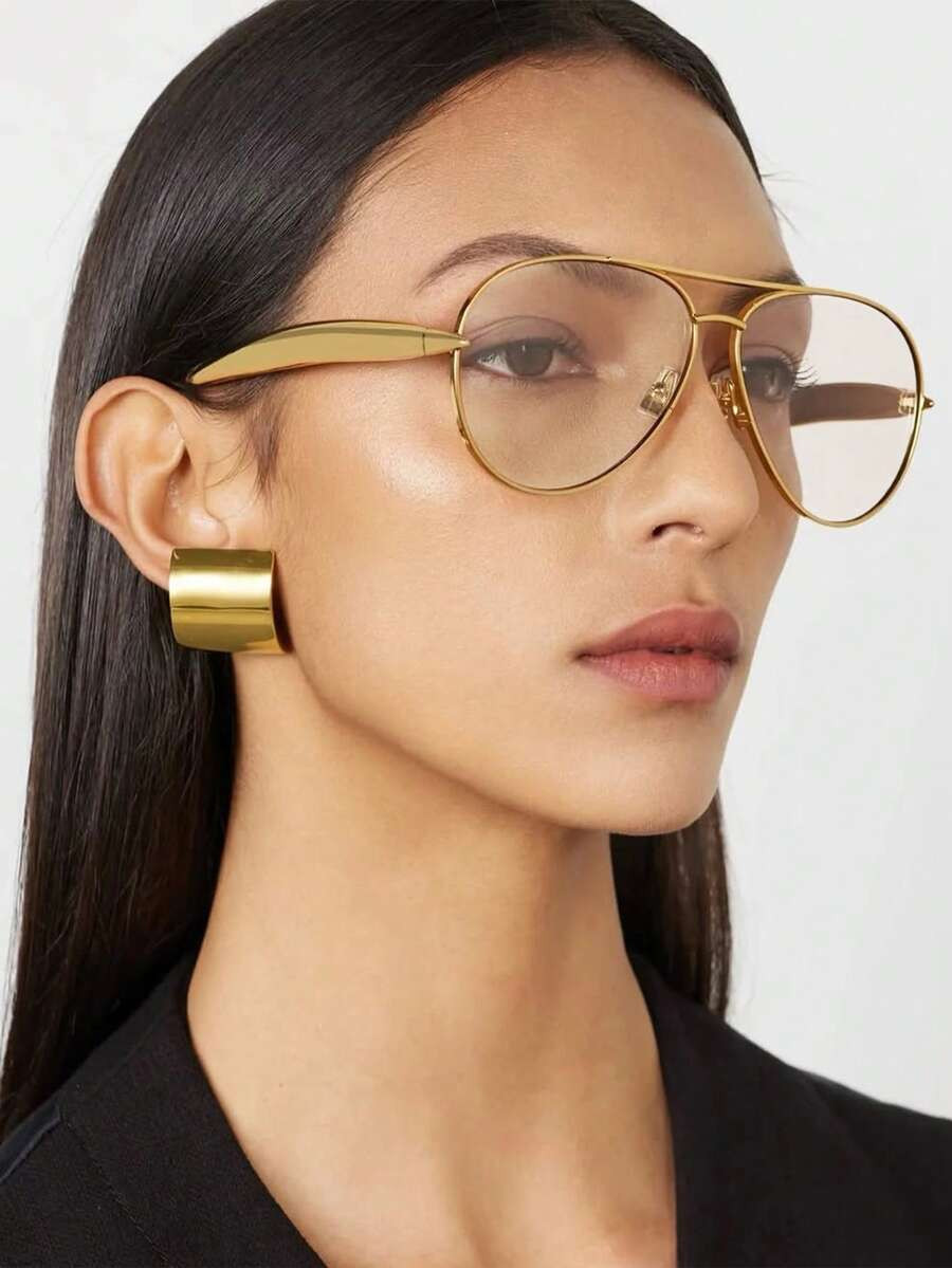 1pc Large Frame Double Beam Metal Fashion Glasses Toad Glasses Advanced Retro Personalized Versat... | SHEIN