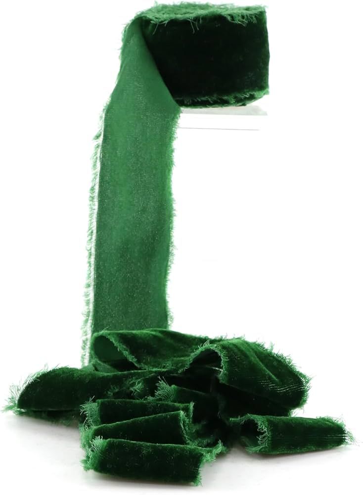 DINDOSAL Hunter Green Velvet Ribbon for Christmas Tree Decorations Frayed Silk Velvet Ribbon 1.5 ... | Amazon (US)