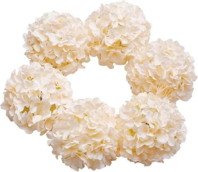 DuHouse Hydrangea Silk Flowers Large Artificial Flowers with Stem Fake Champagne Flower Heads for... | Amazon (US)