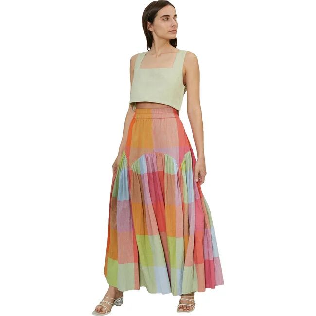 Rujuta Sheth | Women's Leila Skirt, Jupiter Chex (Pink, Size Large) | Maisonette | Maisonette