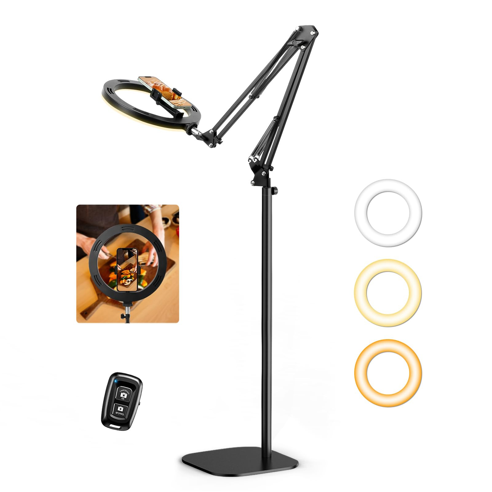 Ring Light with Stand Tripod for iPhone – Evershop 10” Overhead Camera Mount, 70.8” Tall Ad... | Amazon (US)