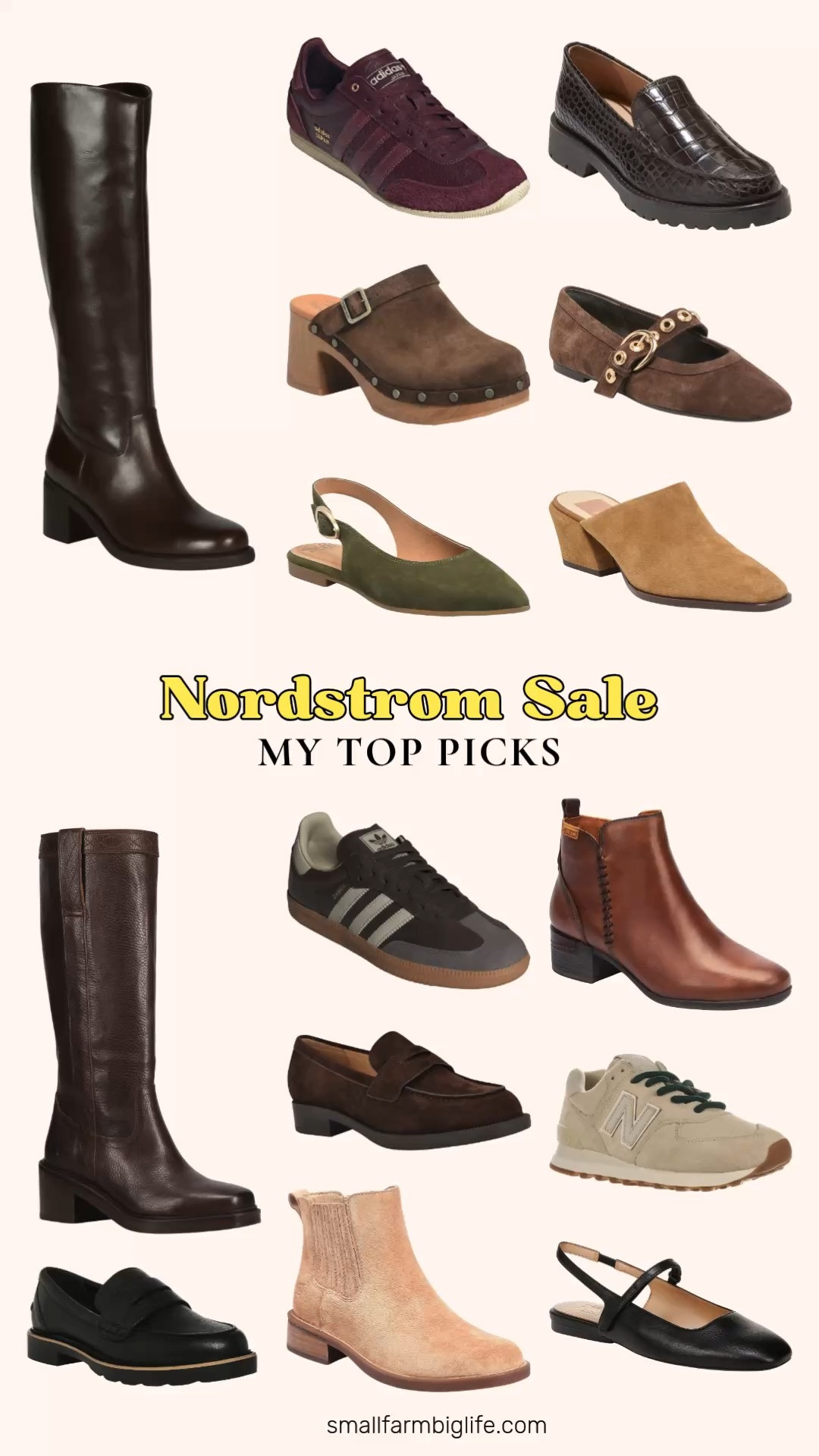 The Nordstrom Sale is my go to for higher priced fall pieces that won't be marked down again until Black Friday, so this is the time to shop if you want to build out your fall shoe rotation for less. I always stock up on fall boots, loafers, flats, and sneakers at this sale, and this year's picks did not disappoint.
For boots and booties, I am loving the chocolate brown Alesa Knee High Boot, the cognac Malaga Block Heel Bootie, the chocolate brown Kate Block Heel Boot, and the tan suede Cici Chelsea Boot. My loafer and mule picks include the chocolate brown suede Berg Penny Loafer, the chocolate brown Thelle Croc Embossed Loafer, the tan suede Leyton Square Toe Mule, the brown suede Tess Studded Clog, and a black leather Waterproof Penny Loafer for rainy days.
For flats, the olive green Marcella Slingback Pointed Toe Flat, the brown and gold Marten Mary Jane Ballet Flat, and the black Connie Slingback Mary Jane Flat are all such easy transitional pieces. And for sneakers, I grabbed the chocolate brown Gender Inclusive Samba OG Sneaker, the burgundy adidas Japan Low Top Sneaker, and the tan suede New Balance 574 Sneaker.
Shop all of my Nordstrom Sale top picks linked in this post before these fall styles sell out! 

 #LTKootd #LTKOver40 #LTKSaleAlert