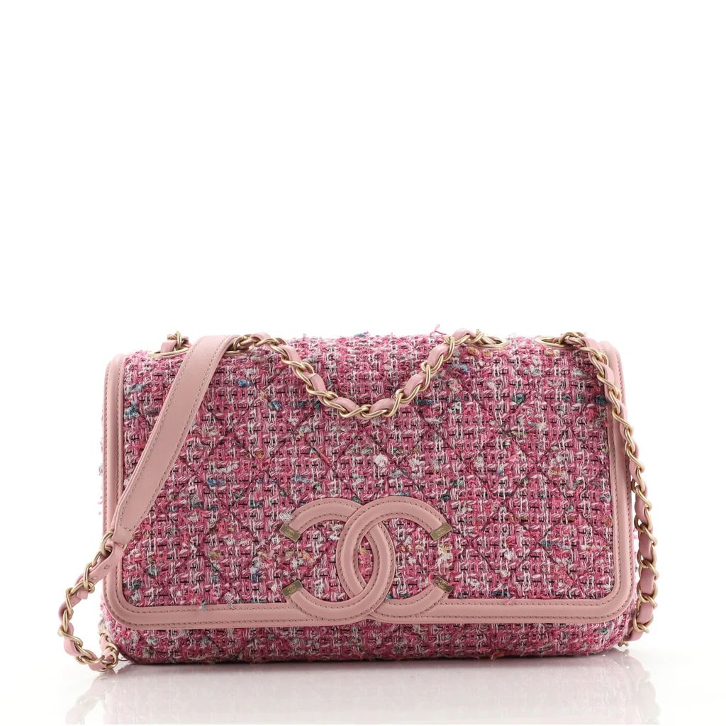 Chanel Filigree Flap Bag Quilted Tweed Medium Pink 9699293 | Rebag