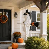 LIGHTED HANGING GHOST WITCH HALLOWEEN DECORATION Floating White Ghost With Black Witch Hat Rustic... | Walmart (US)