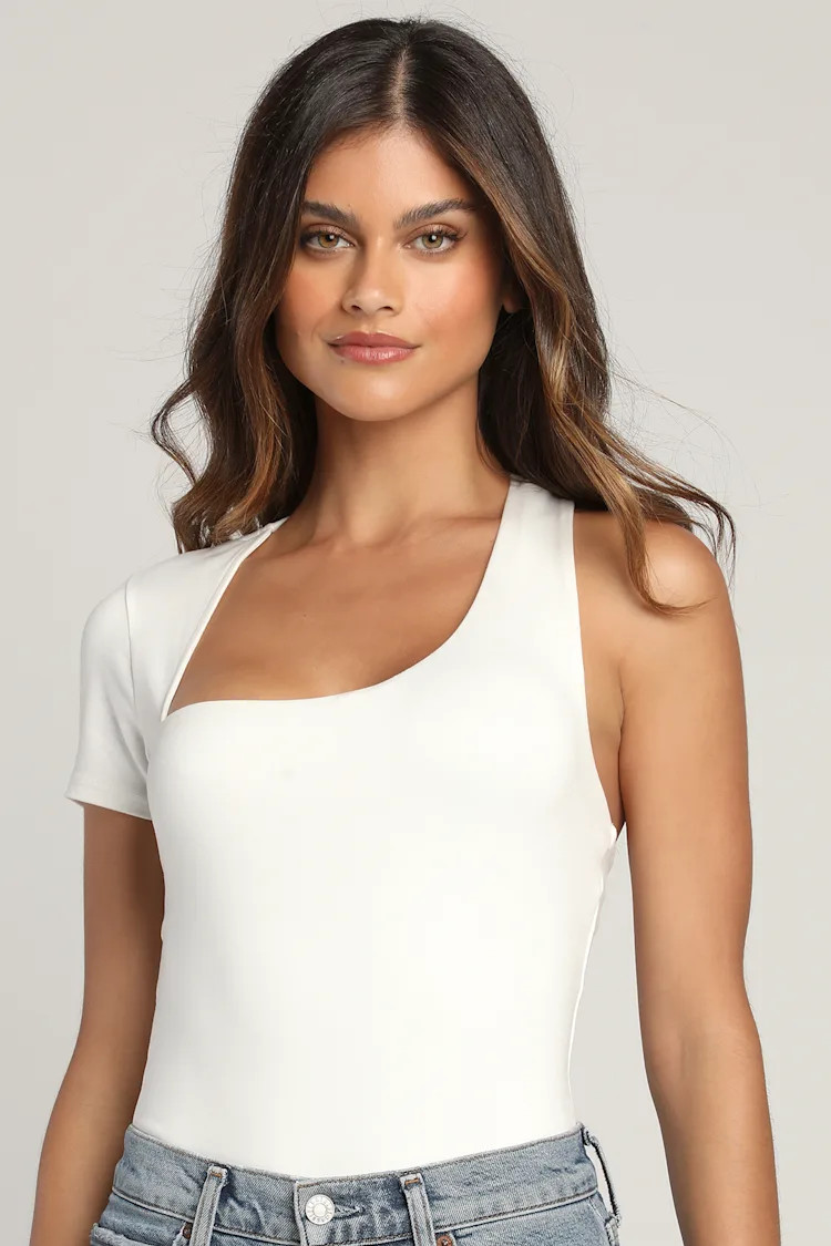 Chic Affair White Short Sleeve Asymmetrical Bodysuit | Lulus (US)