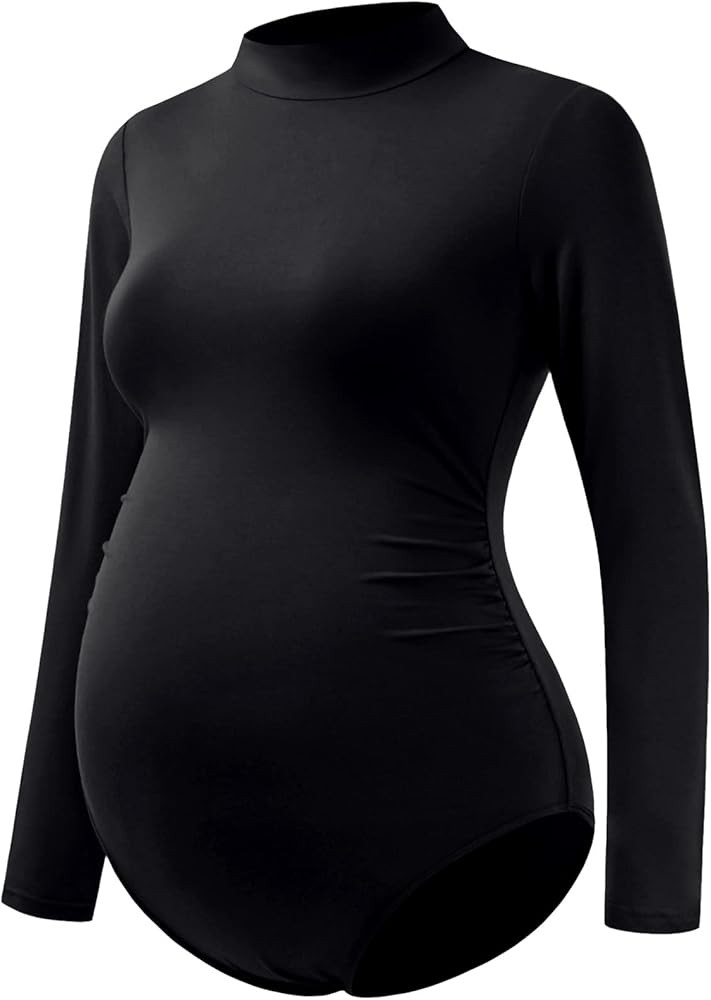 Bhome Maternity Shirt Mock Neck Long Sleeve Bodysuit for Pregnant Photoshoot | Amazon (US)