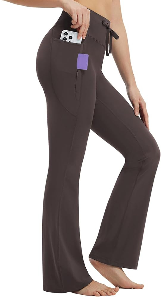 baleaf Womens Flare Leggings with Zipper Pockets Drawstring Flared Yoga Pants Bell Bottom Legging... | Amazon (US)