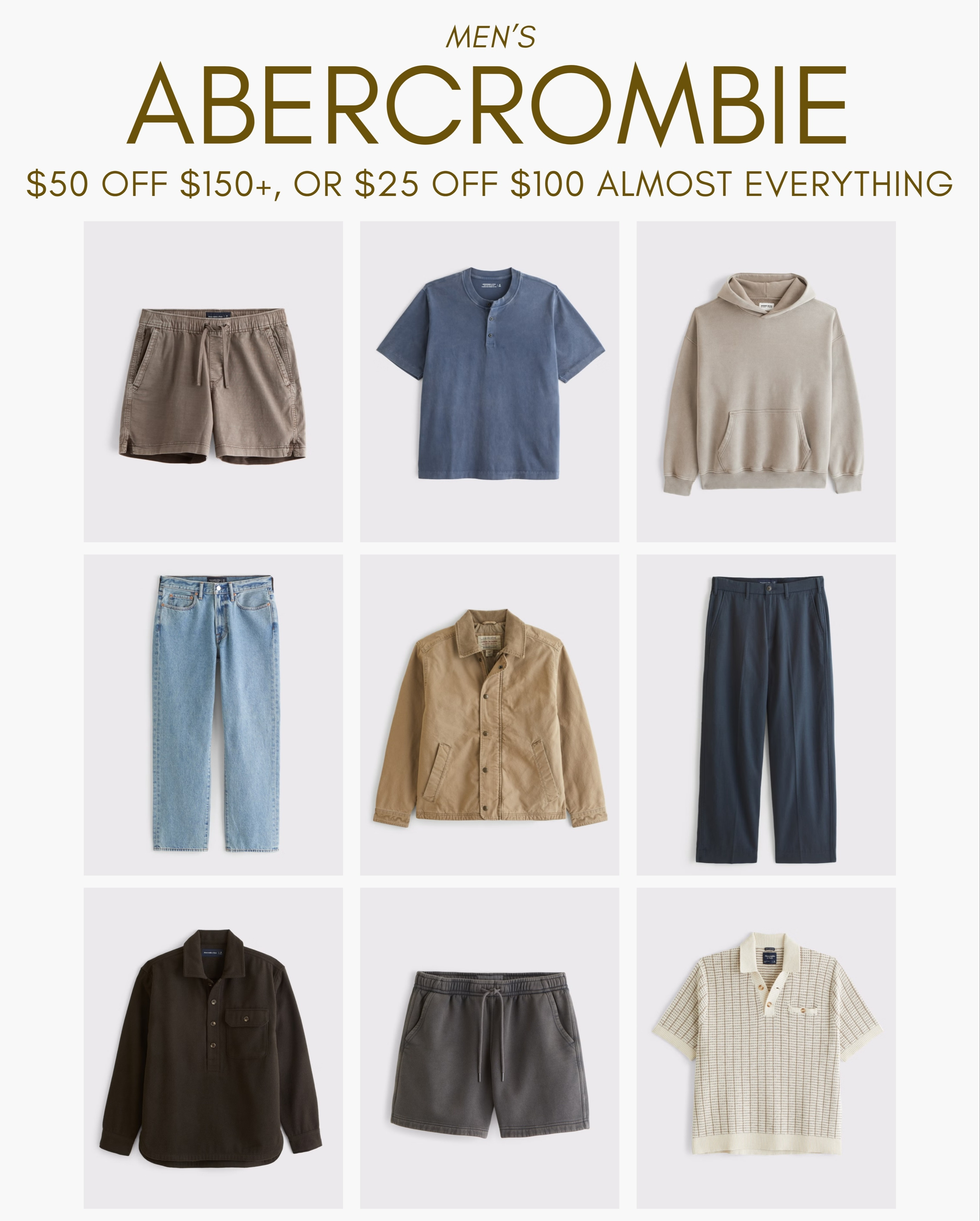 Men's Abercrombie *Offer valid in stores and online July 30, 2026 to August 2, 2026 in US/CA. Exclusions apply as indicated. Discount applied to subtotal before tax and shipping/handling at checkout. 

 #LTKSeasonal #LTKSaleAlert #LTKMens