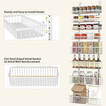 Moforoco White Over The Door Pantry Organizer, Pantry Organization and Storage, Metal Hanging Spi... | Amazon (US)