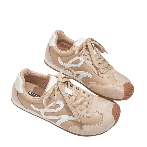 LUCKY STEP Womens Retro Thin Sole Sneakers Lightweight Wide Toe Box Casual Shoes,Beige | Walmart (US)