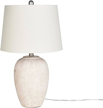 Nourison 23" Distressed Cream/Beige Rustic Ceramic Jar Table Lamp for Bedroom, Living Room, Dinin... | Amazon (US)
