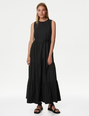 Pure Cotton Round Neck Midi Tiered Dress | Marks & Spencer (UK)