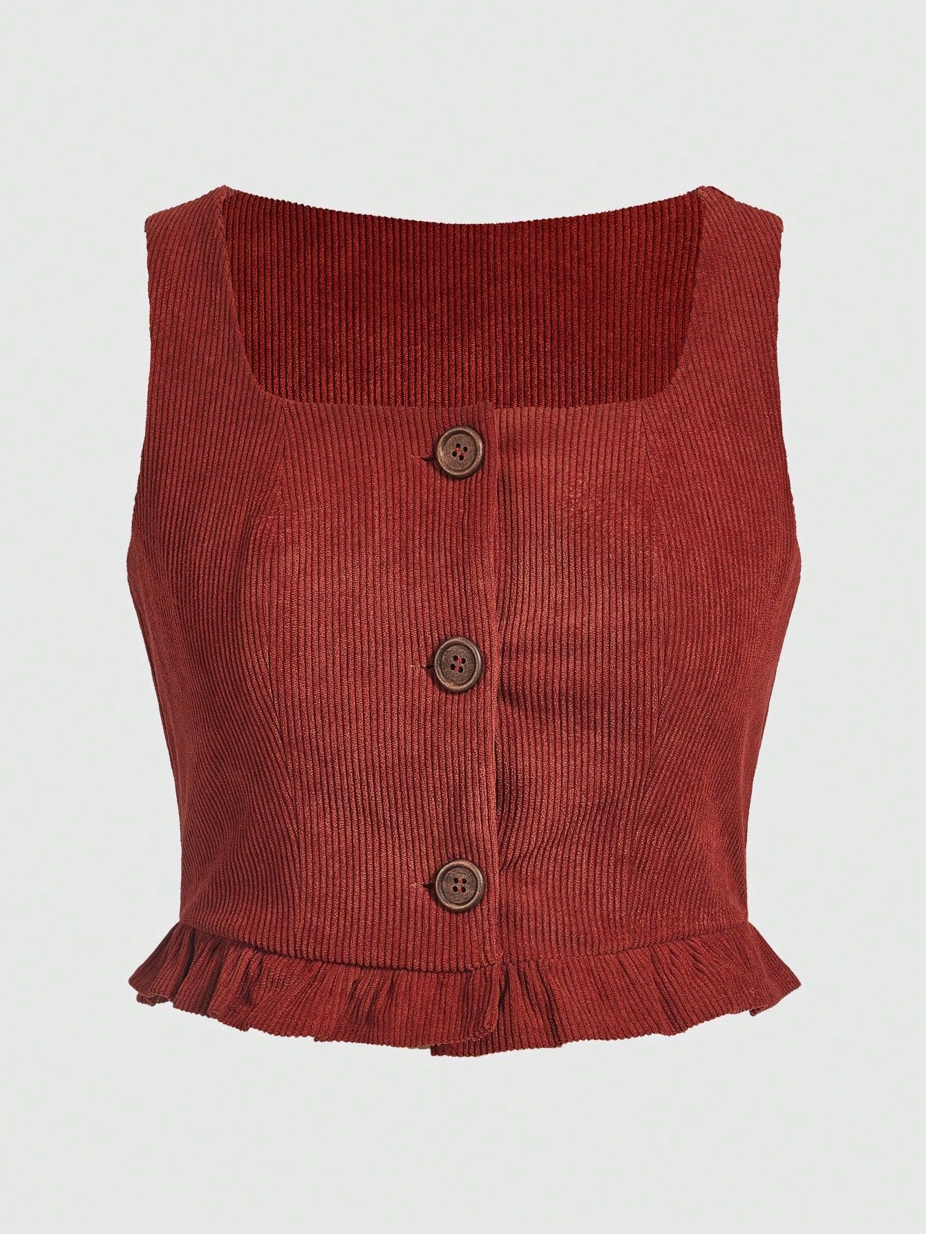 Fairycore 1pc Button Front Frill Crop Vest Jacket | SHEIN