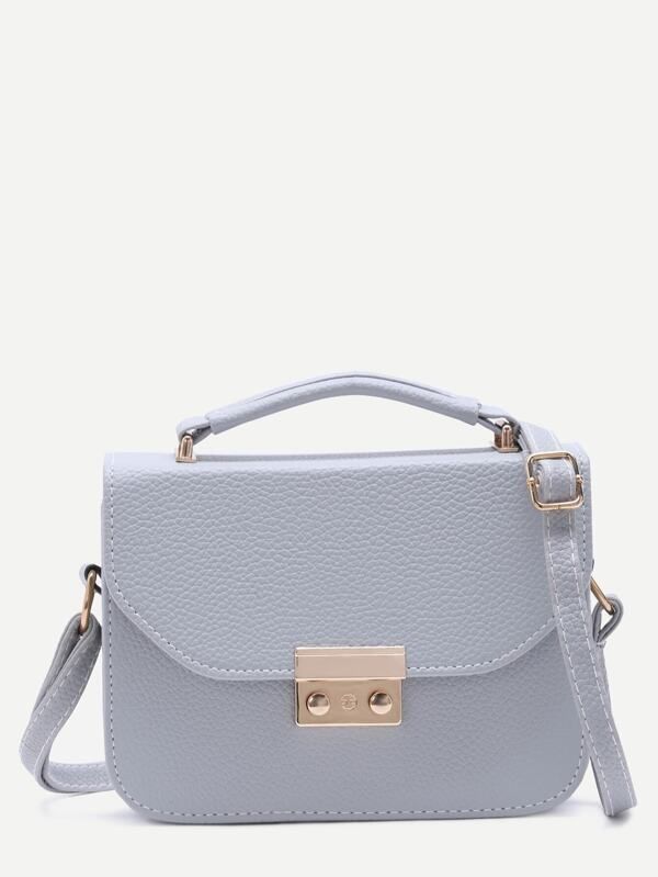 Grey Pebbled PU Box Handbag With Strap | SHEIN