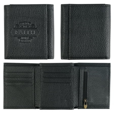 Christian Art Gifts Genuine Full Grain Leather RFID Blocking Scripture Wallet for Men: Walk by Faith - 2 Corinthians 5:7 Inspirational Bible Verse Accessory for Credit Cards, Bills, ID, Photos, Black | Walmart (US)