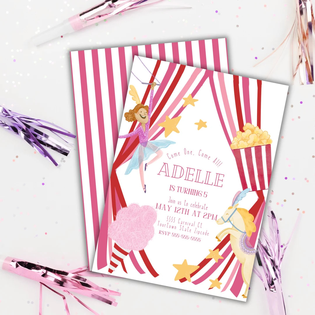 Editable Circus Party Invite Carnival Party Invitation the Greatest Circus Gymnastics Tumbling Tr... | Etsy (US)