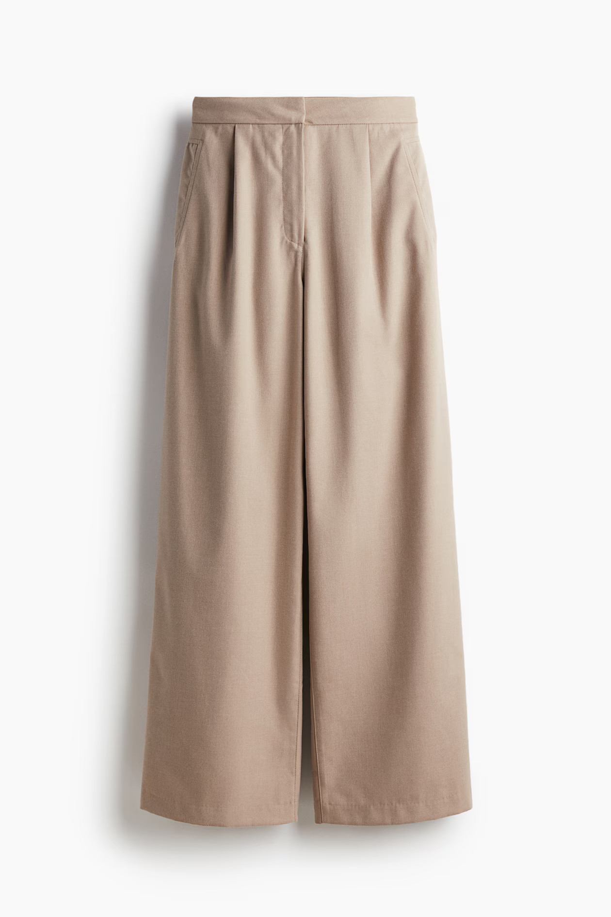 Pantalón amplio de sarga - Talle alto - Largo - Beige - MUJER | H&M ES | H&M (FR, IT, ES, PT, BE)
