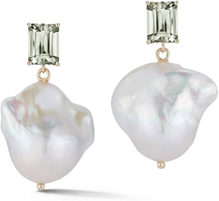 Amazon.com: Mateo New York, Green Amethyst And Baroque Pearl Drop Yellow Gold Earrings : Clothing... | Amazon (US)