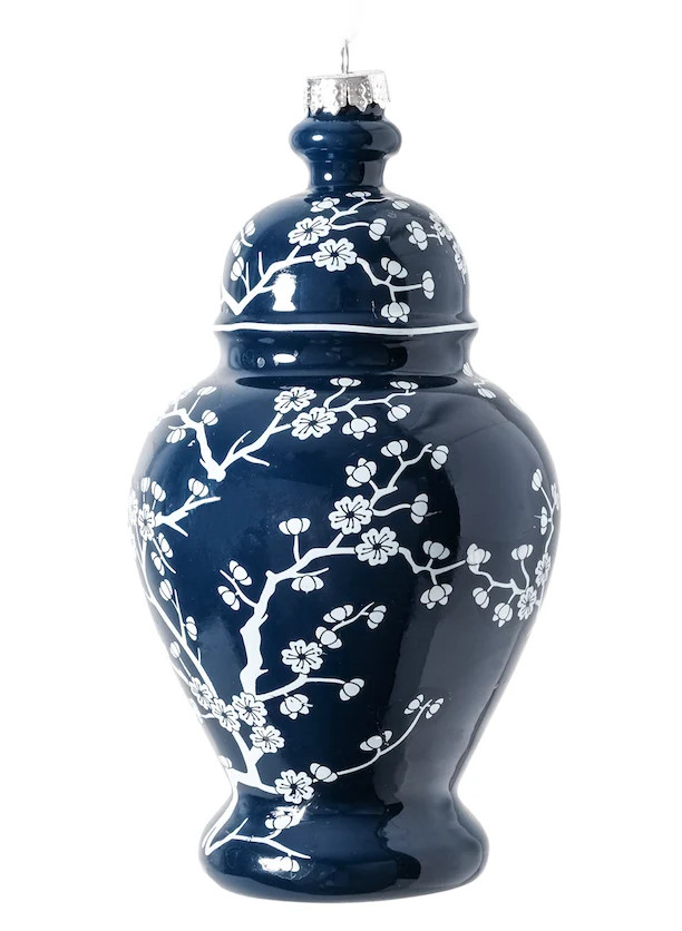 Navy Cherry Blossom Ginger Jar Ornament | The Enchanted Home