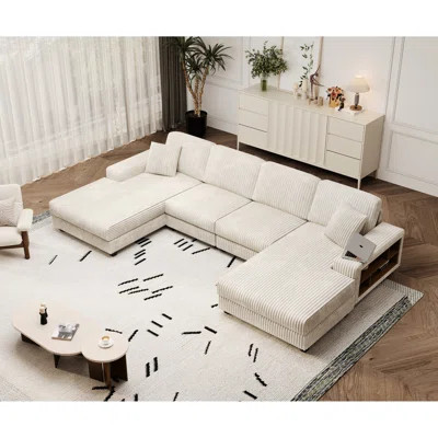 4 Seat U-shaped With Beige Corduroy - Modern Comfort For Living Room Decor In Piece | Wayfair North America