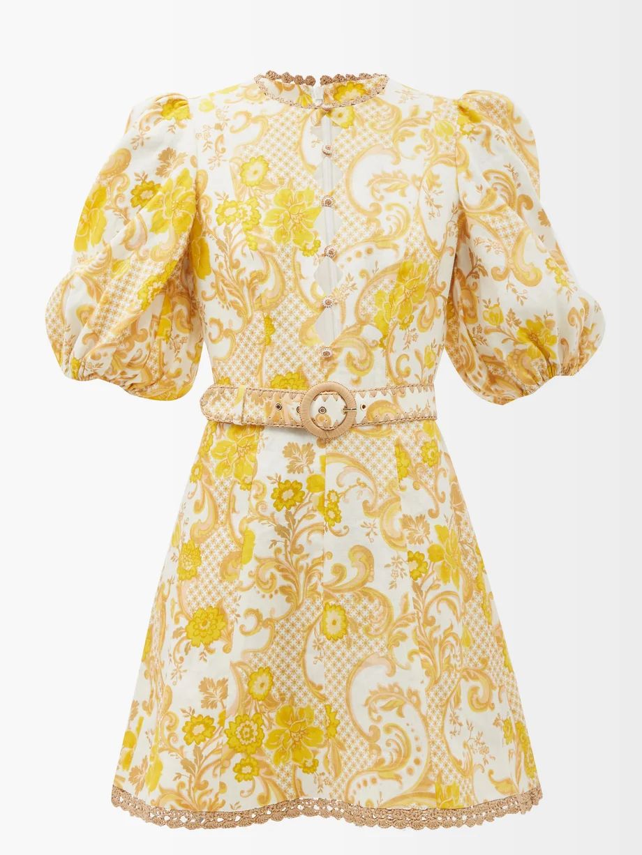Postcard floral-print belted linen mini dress | Zimmermann | Matches (US)