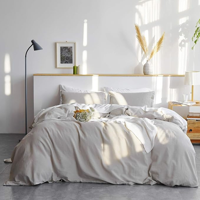 Bedsure 45% Cotton 55% Linen Duvet Cover Set Queen (90 x 90 inches) - 3 Pieces Comforter Cover Se... | Amazon (US)