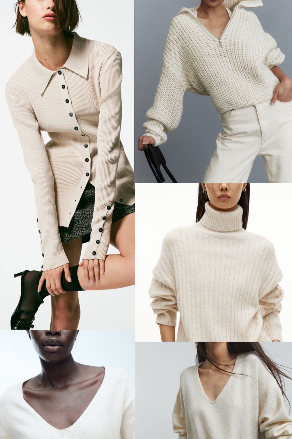 Autumn Faves 
H&M knits 
Cream edition 
Buy before they sell out! 
Knit cardigan 
Knit jumper 
Cream jumper 
Cream turtleneck 
Cream H&M jumper 
H&M knitwear 
Autumn face