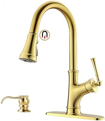 Gold Kitchen Faucet with Pull Down Magnetic Docking Sprayer, Brushed Gold Single Handle 1 Hole Hi... | Amazon (US)