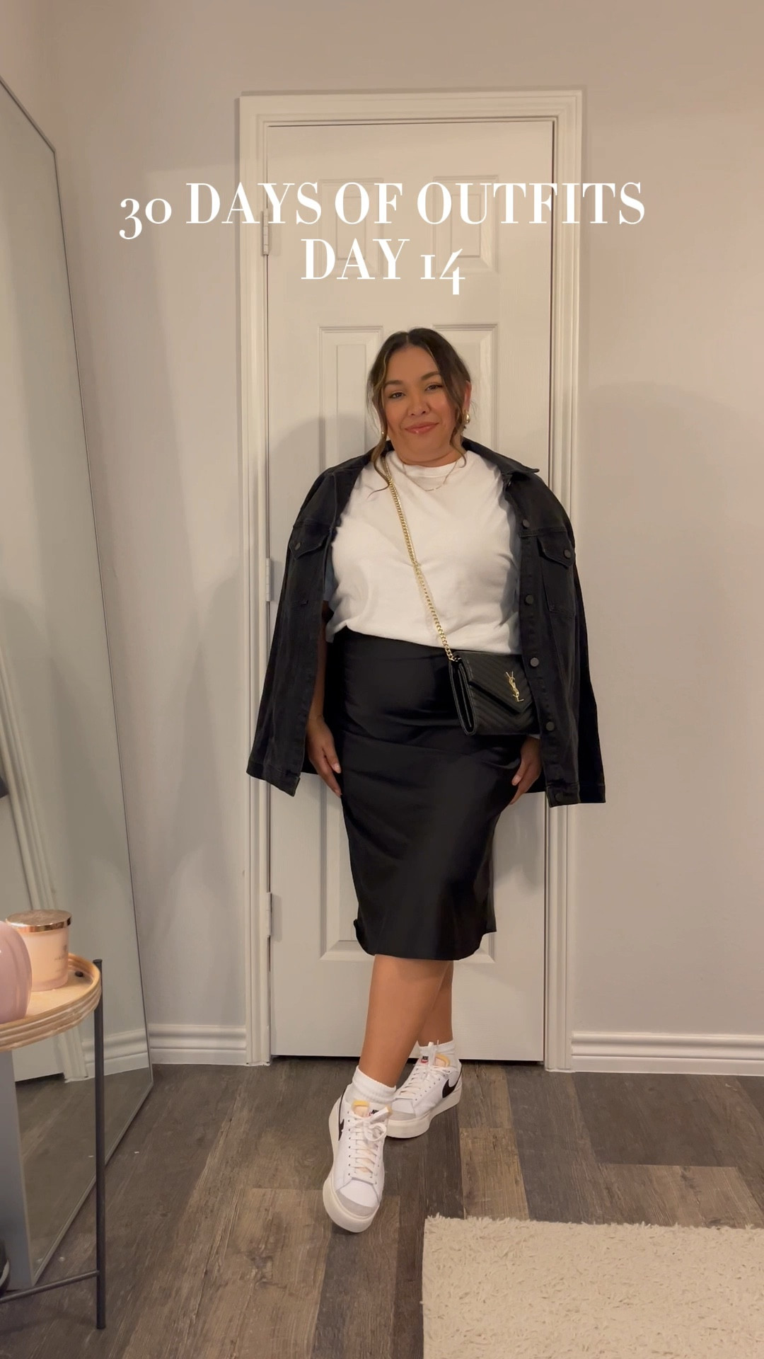 30 Days of Fall Outfits: Day 14

Fall fashion, fall outfits, fall outfit idea, fall transition outfit, black satin skirt, white tshirt, black denim jacket, Nike sneakers, white sneakers

#LTKSeasonal #LTKstyletip #LTKmidsize