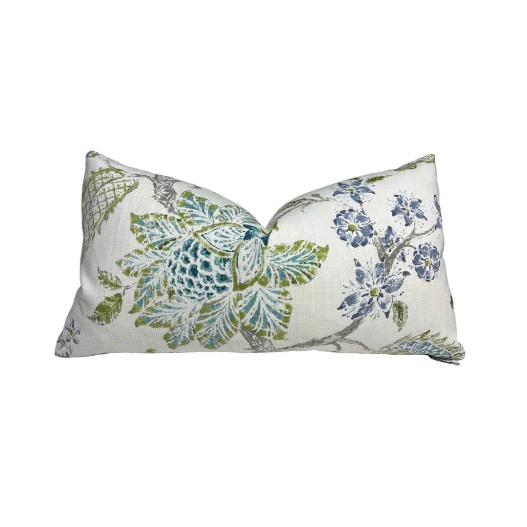 Blue Green Botanical Lumbar Pillows| Printed Linen Floral Pillow | Customizable Lumbars - Etsy | Etsy (US)
