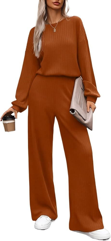 Happy Sailed Jumpsuits for Women Casual Loose Solid Ribbed Crewneck Long Sleeve Long Romper with ... | Amazon (US)