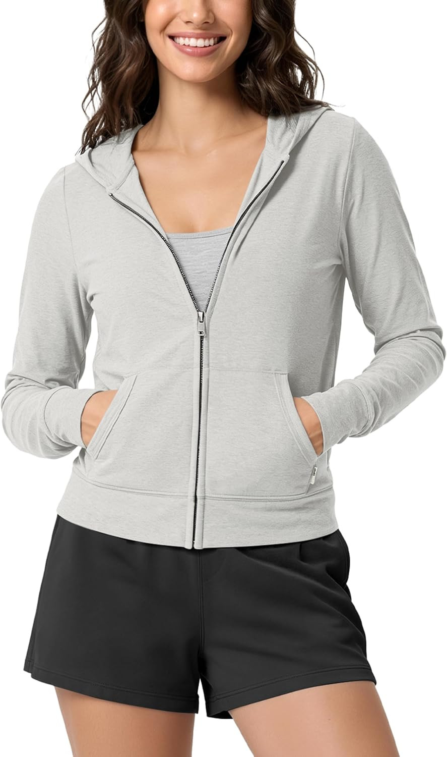 ODODOS Women's Mini Full-Zip Hoodie - odSTRATUM Tech Ultra Soft UPF 50+ Hooded Jacket with Pockets | Amazon (US)